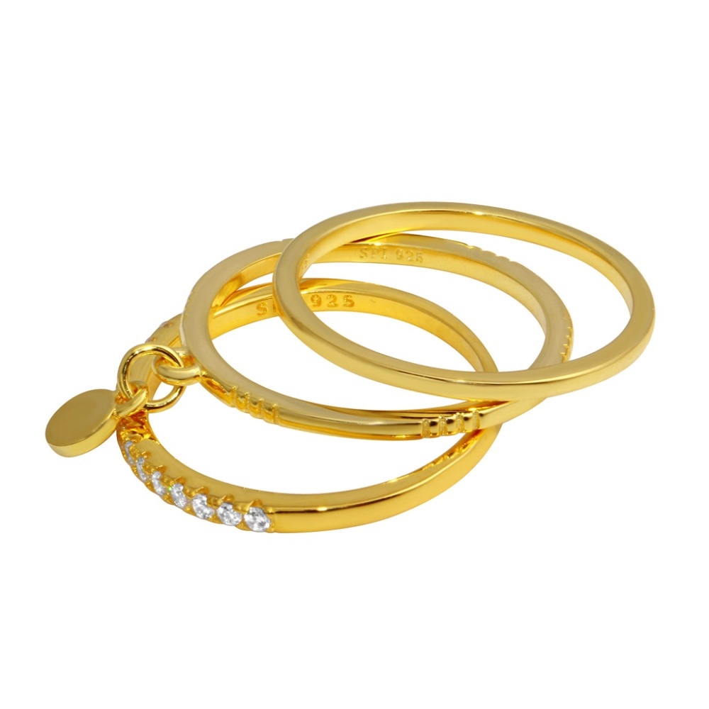 Stackable With Hanging Disc Ring band 3pc set - Picture 2 of 2